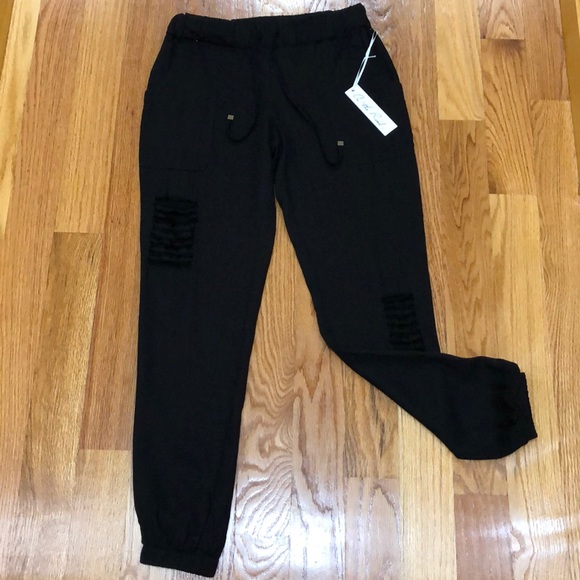 Anthropologie Black Distressed Tencel Jogger Pants - Picture 4 of 8